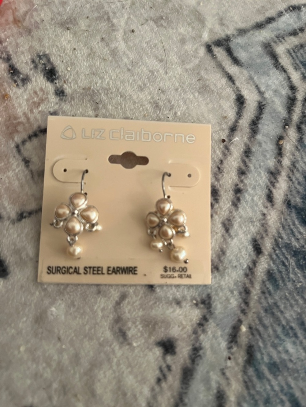 Liz Claiborne Silver-Tone Cluster Pearl Drop Earrings